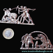 Load image into Gallery viewer, Pair: Antique Scottish Silver. 1890s Hamilton &amp; Inches Hallmarked Menu Holder: BEAR HUNT
