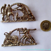 Load image into Gallery viewer, Pair: Antique Scottish Silver. 1890s Hamilton &amp; Inches Hallmarked Menu Holder: BEAR HUNT
