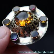 Load image into Gallery viewer, Antique SCOTTISH VICTORIAN SILVER &amp; Agate Brooch or Pin. Raised Central Cairngorm Stone
