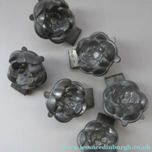 Load image into Gallery viewer, Antique Set of SIX Aluminium Chocolate Moulds. Very Substantial Items in the Form of Lotus Flowers
