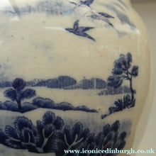 Load image into Gallery viewer, Antique Shelley Pottery Scotch Whisky Jug. Blue and White Country Pursuits Pattern
