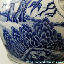 Load image into Gallery viewer, Antique Shelley Pottery Scotch Whisky Jug. Blue and White Country Pursuits Pattern
