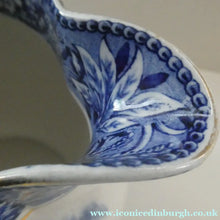 Load image into Gallery viewer, Antique Shelley Pottery Scotch Whisky Jug. Blue and White Country Pursuits Pattern
