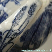 Load image into Gallery viewer, Antique Shelley Pottery Scotch Whisky Jug. Blue and White Country Pursuits Pattern
