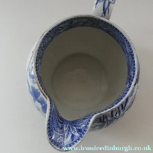 Load image into Gallery viewer, Antique Shelley Pottery Scotch Whisky Jug. Blue and White Country Pursuits Pattern
