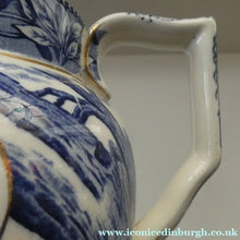 Load image into Gallery viewer, Antique Shelley Pottery Scotch Whisky Jug. Blue and White Country Pursuits Pattern
