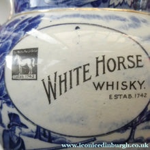 Load image into Gallery viewer, Antique Shelley Pottery Scotch Whisky Jug. Blue and White Country Pursuits Pattern
