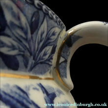Load image into Gallery viewer, Antique Shelley Pottery Scotch Whisky Jug. Blue and White Country Pursuits Pattern
