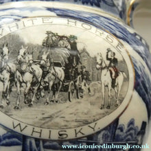 Load image into Gallery viewer, Antique Shelley Pottery Scotch Whisky Jug. Blue and White Country Pursuits Pattern
