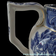 Load image into Gallery viewer, Antique Shelley Pottery Scotch Whisky Jug. Blue and White Country Pursuits Pattern
