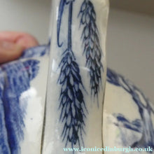 Load image into Gallery viewer, Antique Shelley Pottery Scotch Whisky Jug. Blue and White Country Pursuits Pattern
