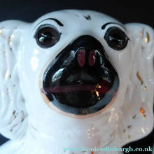 Load image into Gallery viewer, LARGE Staffordshire Dogs Chimney Spaniels / Wally Dugs. 12 inches. ANTIQUE PAIR with dark brown glass eyes; 1880
