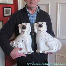 Load image into Gallery viewer, Antique Staffordshire Chimney Spaniels Wally Dogs 12 inches Glass Eyes
