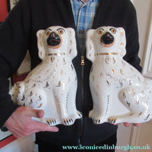 Load image into Gallery viewer, Antique Staffordshire Chimney Spaniels Wally Dogs 12 inches Glass Eyes
