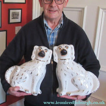 Load image into Gallery viewer, Antique Staffordshire Chimney Spaniels Wally Dogs 12 inches Glass Eyes
