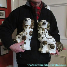 Load image into Gallery viewer, Large Victorian Staffordshire Dogs Copper Lustre Patches. 12 1/2 inches. 1860s
