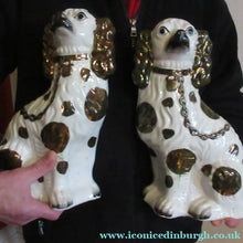 Load image into Gallery viewer, Large Victorian Staffordshire Dogs Copper Lustre Patches. 12 1/2 inches. 1860s

