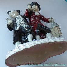 Load image into Gallery viewer, ANTIQUE Staffordshire Figure. The Drunken Parson &amp; his Clerk or Night Watchman. 19th Century in Good Condition
