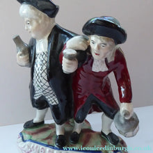 Load image into Gallery viewer, ANTIQUE Staffordshire Figure. The Drunken Parson &amp; his Clerk or Night Watchman. 19th Century in Good Condition
