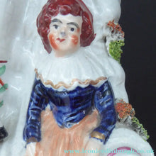Load image into Gallery viewer, Antique STAFFORDSHIRE Figurine. Rarer Group of Huntsman, Dog &amp; Game, and Little Seated Girl. Excellent Condition. 11 1/4 inches high
