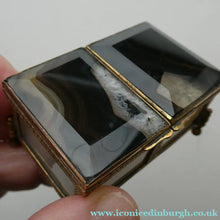 Load image into Gallery viewer, Antique Victorian Agate and Gilt Metal Dual Hinge Stamp Box
