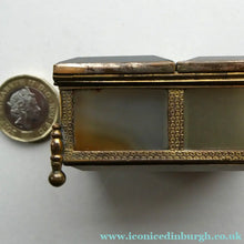 Load image into Gallery viewer, Antique Victorian Agate and Gilt Metal Dual Hinge Stamp Box
