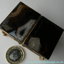 Load image into Gallery viewer, Antique Victorian Agate and Gilt Metal Dual Hinge Stamp Box
