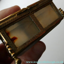Load image into Gallery viewer, Antique Victorian Agate and Gilt Metal Dual Hinge Stamp Box
