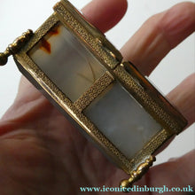 Load image into Gallery viewer, Antique Victorian Agate and Gilt Metal Dual Hinge Stamp Box
