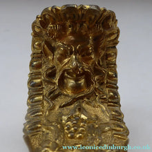 Load image into Gallery viewer, Antique Victorian ORMOLU / BRASS Chamberstick. Extremely Ornate Decoration with Devil Snuffer and Mask Heads. Very Rare
