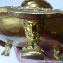 Load image into Gallery viewer, Antique Victorian ORMOLU / BRASS Chamberstick. Extremely Ornate Decoration with Devil Snuffer and Mask Heads. Very Rare
