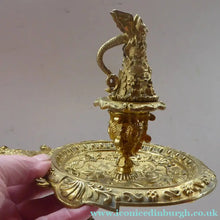 Load image into Gallery viewer, Antique Victorian ORMOLU / BRASS Chamberstick. Extremely Ornate Decoration with Devil Snuffer and Mask Heads. Very Rare
