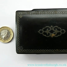 Load image into Gallery viewer, ANTIQUE Victorian Papier Mache Snuff Box with Inlaid Lid
