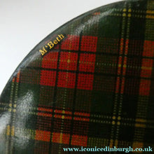 Load image into Gallery viewer, Antique Victorian Scottish Mauchline Ware TARTANWARE Circular Box. McBeth Tartan
