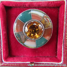Load image into Gallery viewer, Antique SCOTTISH VICTORIAN SILVER &amp; Agate Hardstone Brooch or Pin. Old Red Leather Box
