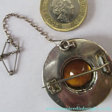 Load image into Gallery viewer, Antique SCOTTISH VICTORIAN SILVER &amp; Agate Hardstone Brooch or Pin. Old Red Leather Box
