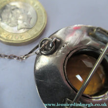 Load image into Gallery viewer, Antique SCOTTISH VICTORIAN SILVER &amp; Agate Hardstone Brooch or Pin. Old Red Leather Box
