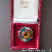 Load image into Gallery viewer, Antique SCOTTISH VICTORIAN SILVER &amp; Agate Hardstone Brooch or Pin. Old Red Leather Box
