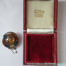 Load image into Gallery viewer, Antique SCOTTISH VICTORIAN SILVER &amp; Agate Hardstone Brooch or Pin. Old Red Leather Box
