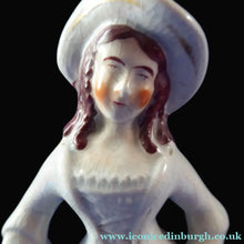 Load image into Gallery viewer, ANTIQUE Victorian Staffordshire Figurine. Highland Lady with Basket of Grapes
