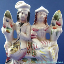 Load image into Gallery viewer, ANTIQUE Victorian Staffordshire Figurine. Poor Man's Clock. Two Highland Figures with Fruiting Vine
