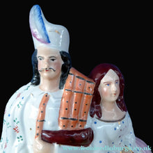Load image into Gallery viewer, ANTIQUE Victorian Staffordshire Flatback Figurine. A Highlander and his Sweetheart Sitting on a Clock Face. Poor Man's Clock
