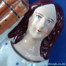 Load image into Gallery viewer, ANTIQUE Victorian Staffordshire Flatback Figurine. A Highlander and his Sweetheart Sitting on a Clock Face. Poor Man's Clock
