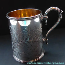 Load image into Gallery viewer, ANTIQUE Victorian Sterling SOLID SILVER Christening Mug with Gold Gilt Interior by William Evans
