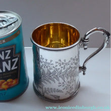 Load image into Gallery viewer, ANTIQUE Victorian Sterling SOLID SILVER Christening Mug with Gold Gilt Interior by William Evans
