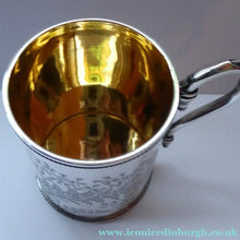 Load image into Gallery viewer, ANTIQUE Victorian Sterling SOLID SILVER Christening Mug with Gold Gilt Interior by William Evans
