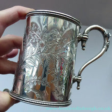Load image into Gallery viewer, ANTIQUE Victorian Sterling SOLID SILVER Christening Mug with Gold Gilt Interior by William Evans
