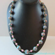 Load image into Gallery viewer, Old "WEDDING CAKE" Murano Glass Blue Bead Necklace
