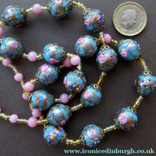 Load image into Gallery viewer, Old "WEDDING CAKE" Murano Glass Blue Bead Necklace
