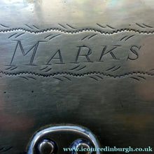 Load image into Gallery viewer, Arts and Crafts Brass Casket with Engraved Wyvern Decoration, Strapwork Bands &amp; Claw Feet
